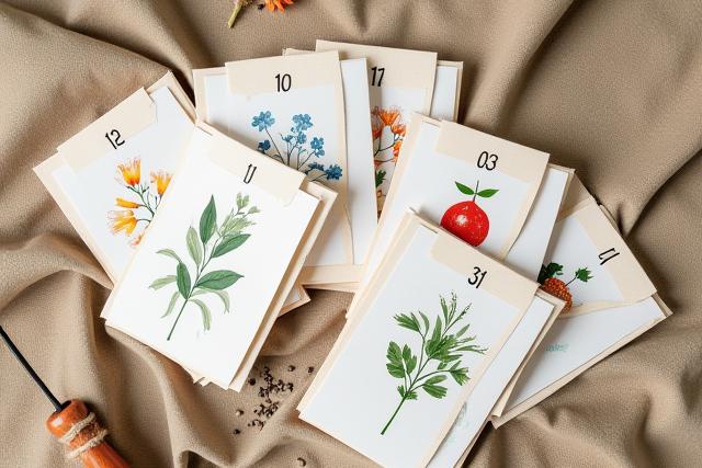 様々な種類の季節の種子が入った小袋