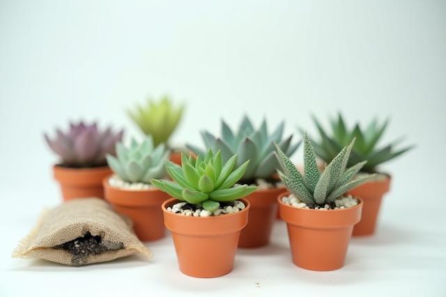 多様な多肉植物が植えられた可愛らしいキット